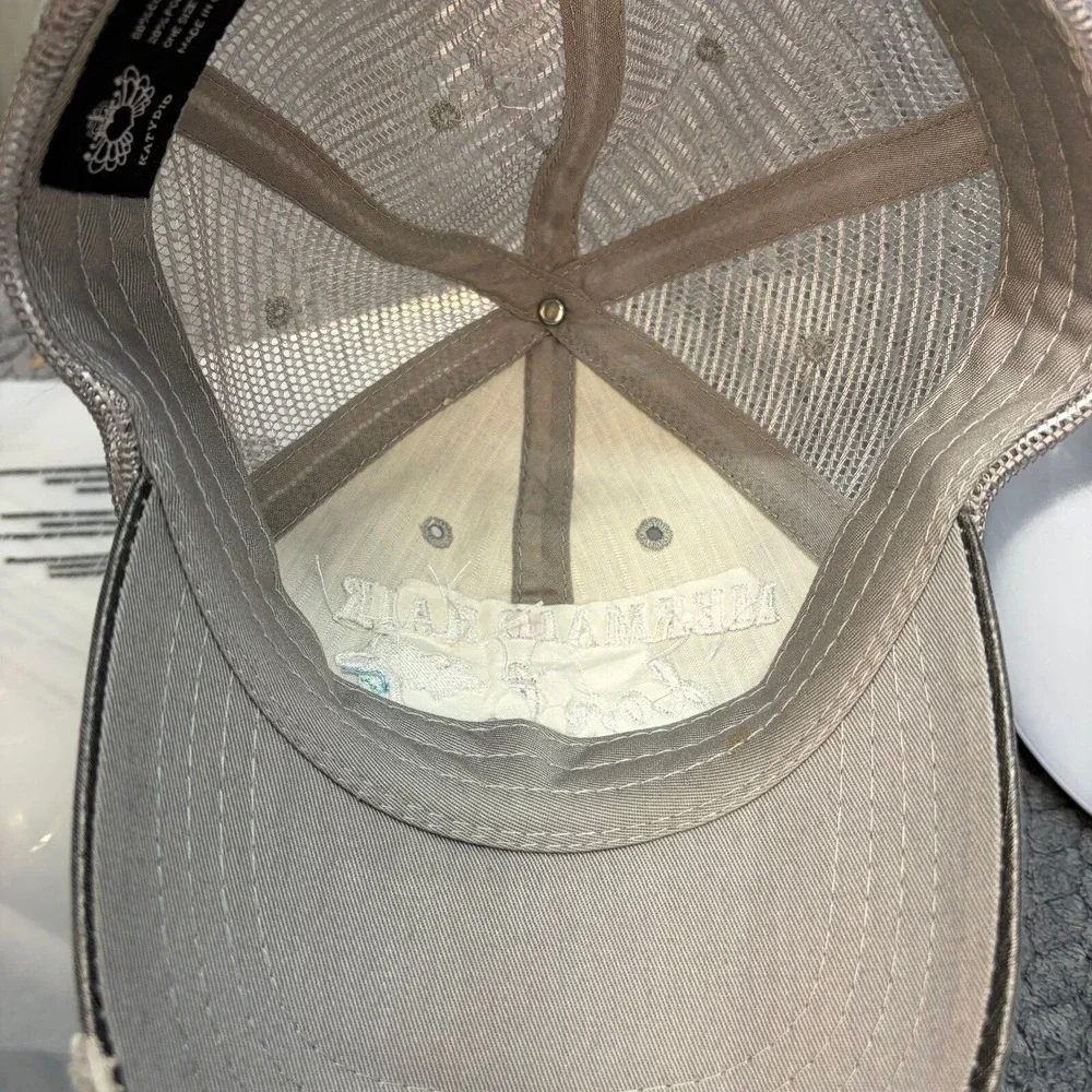 Katydid Mermaid Hair Don't Care Trucker Hat Black Grey Distressed Mesh Cap 0870